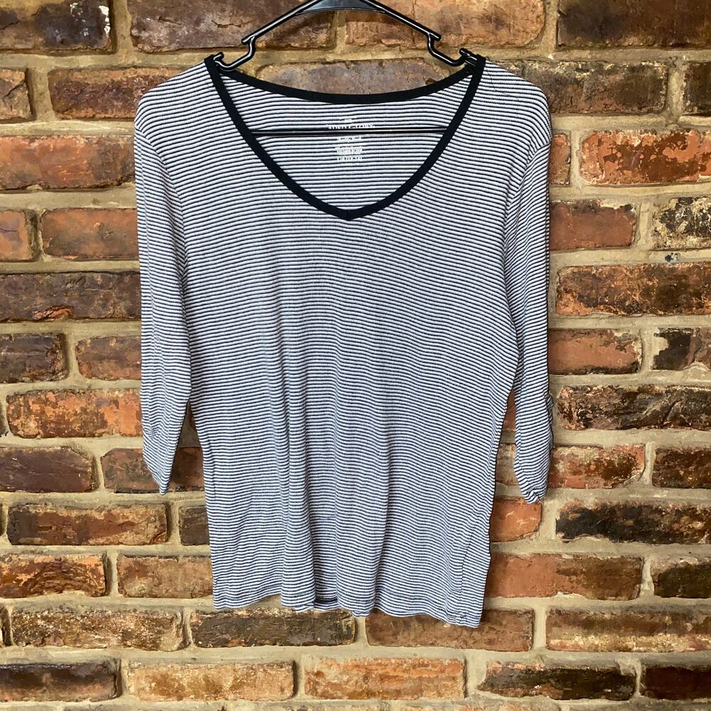 Faded Glory Black Gray White Striped Thermal Long Sleeve Top Women's Size Large
